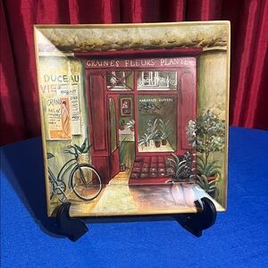Tam San Designs Signed Hand Painted Storefronts Graines Fleurs Decorative Plate